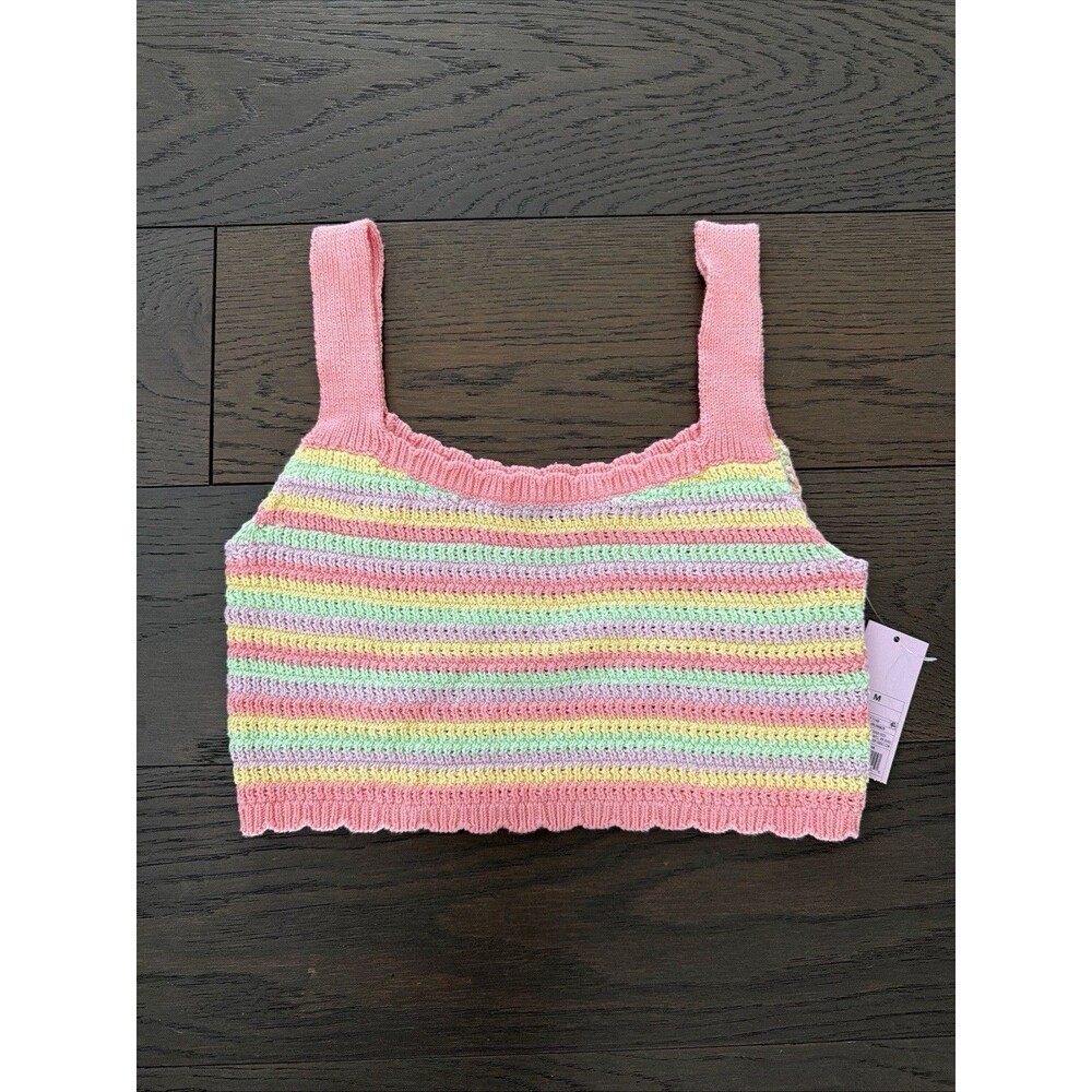 Wild Fable Pastel Striped Knit Crop Tank Top Pink Yellow Green Purple Med
